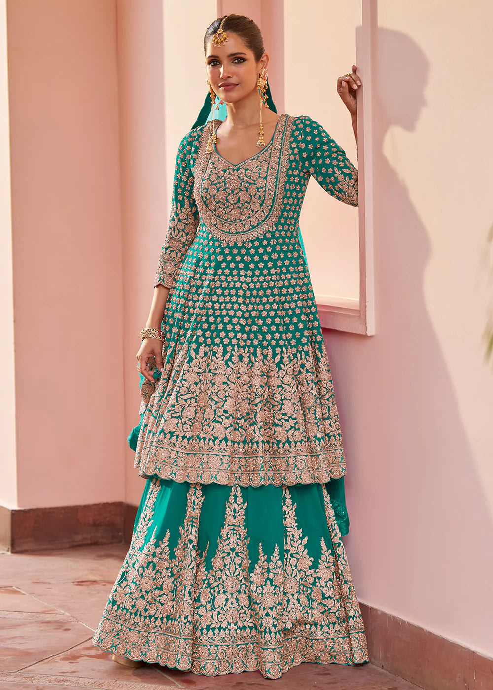 Buy Teal Green Georgette Lehenga Online