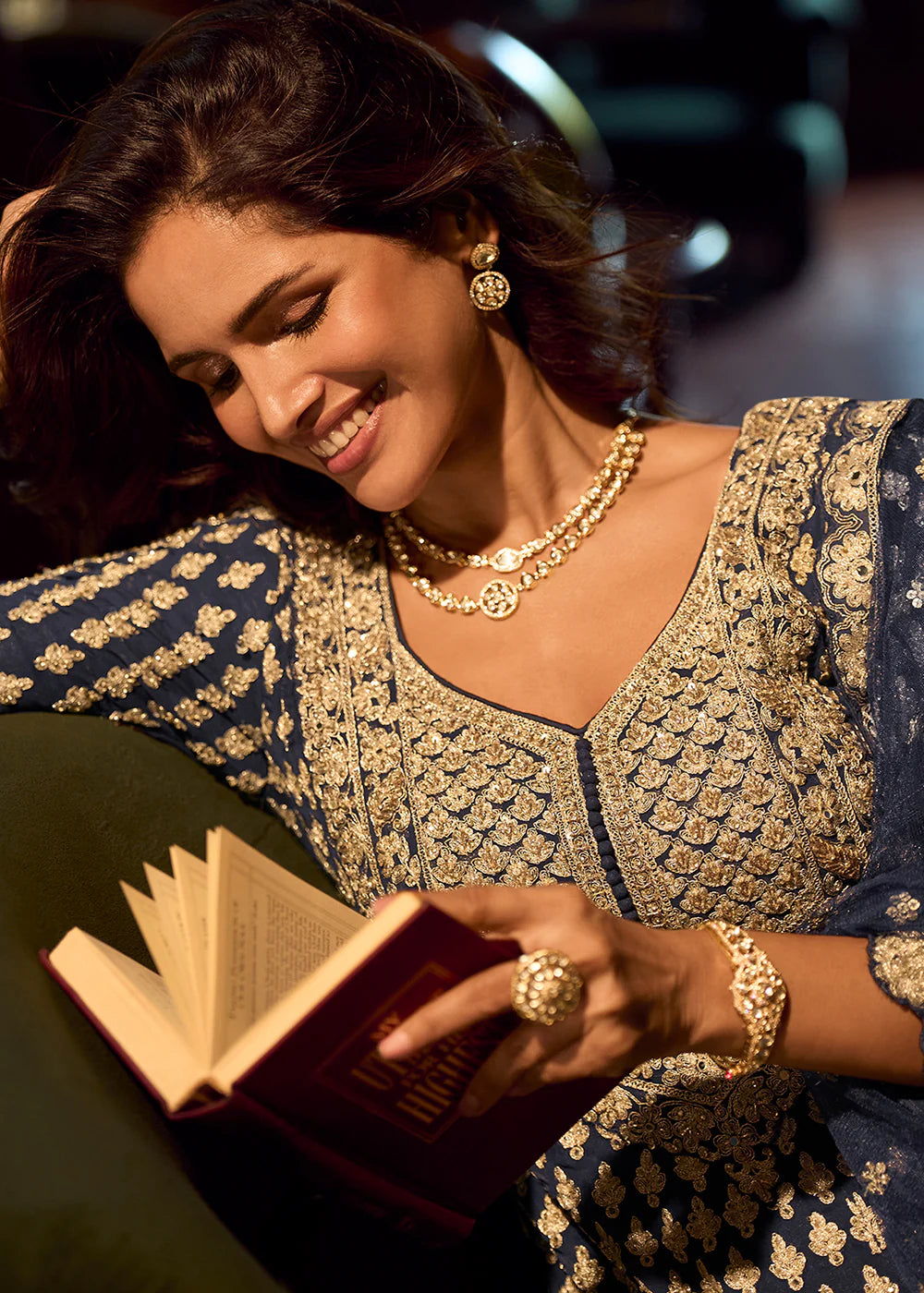 Royal Blue Georgette Lehenga-Style Suit with Intricate Mirror Work