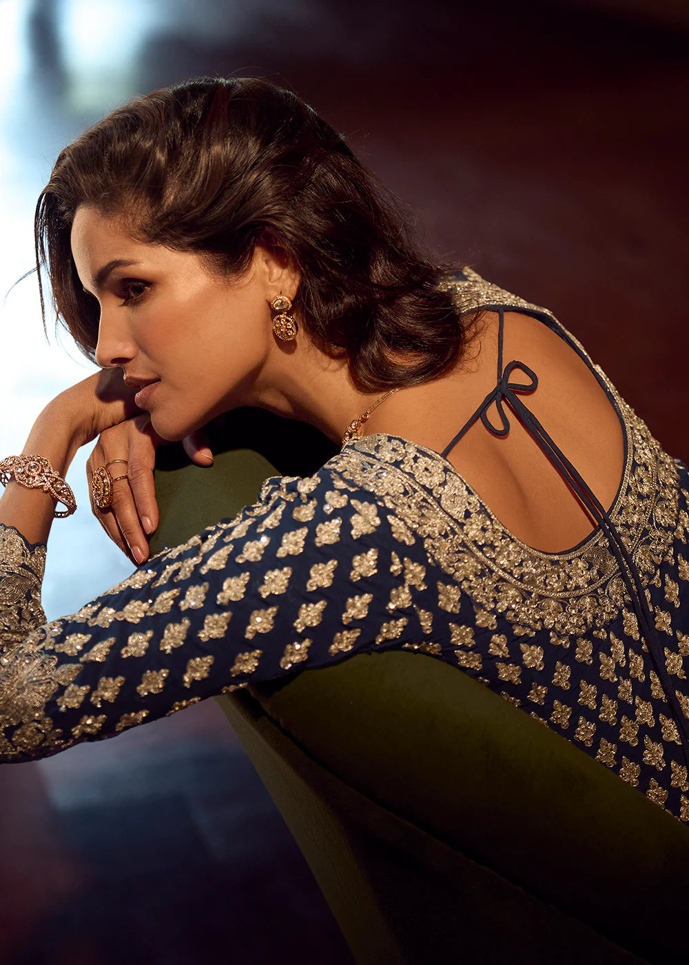 Royal Blue Georgette Lehenga-Style Suit with Intricate Mirror Work