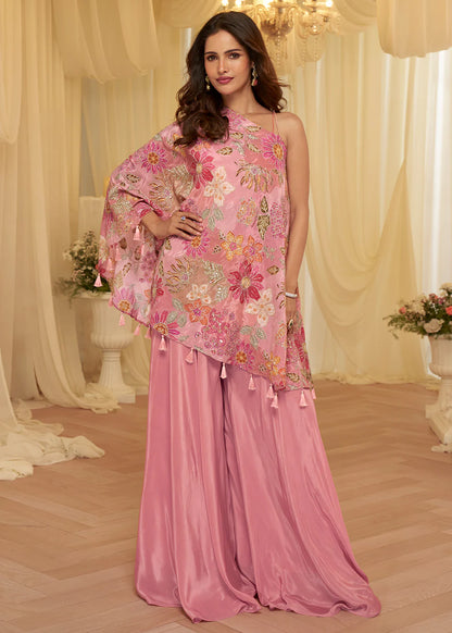 Trendy Pink Viscose Crepe Palazzo Style Dress