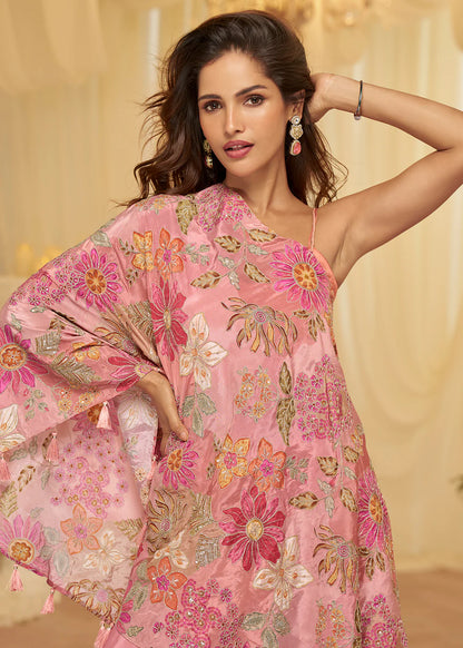 Trendy Pink Viscose Crepe Palazzo Style Dress