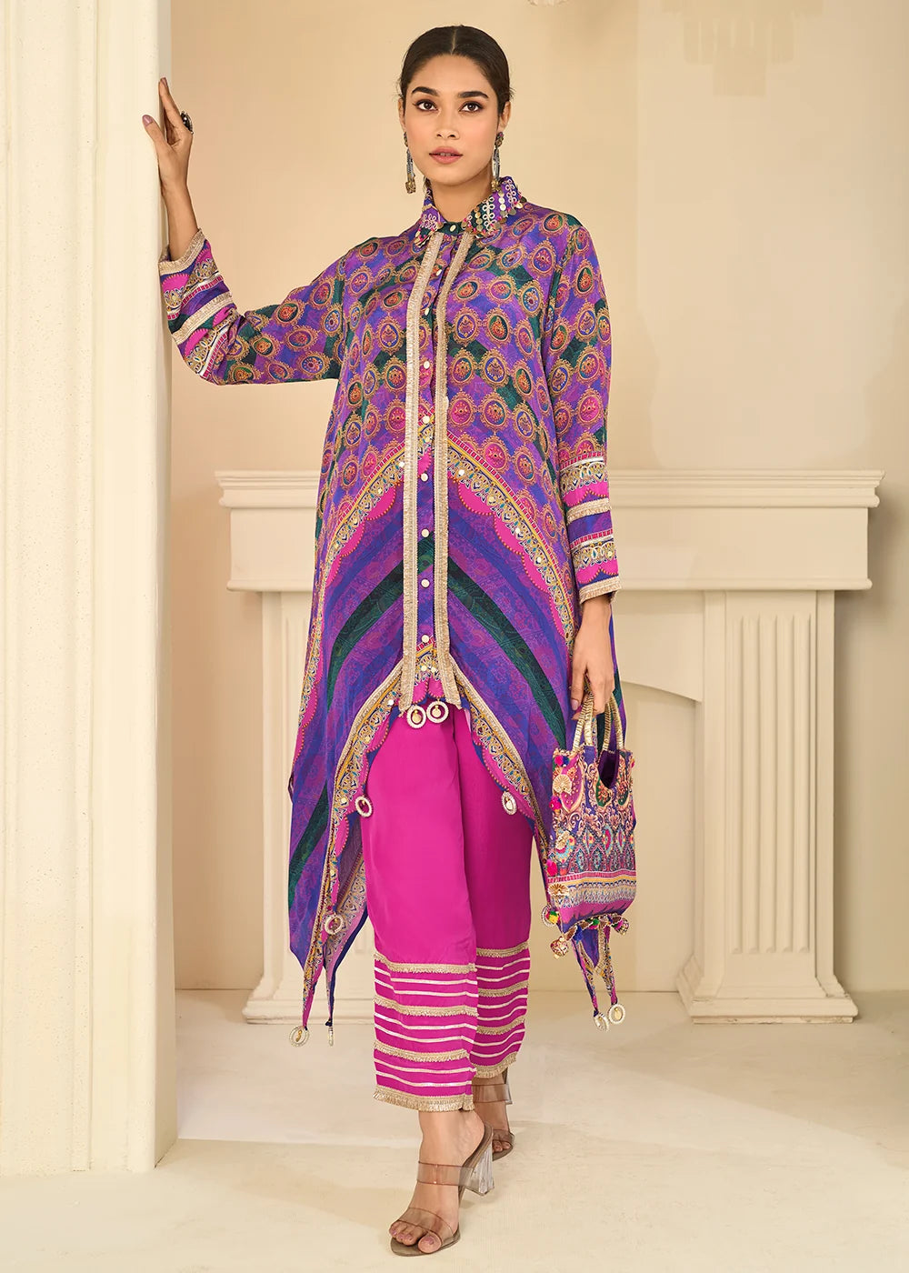 Buy Online Designer Purple and Pink pant suit 