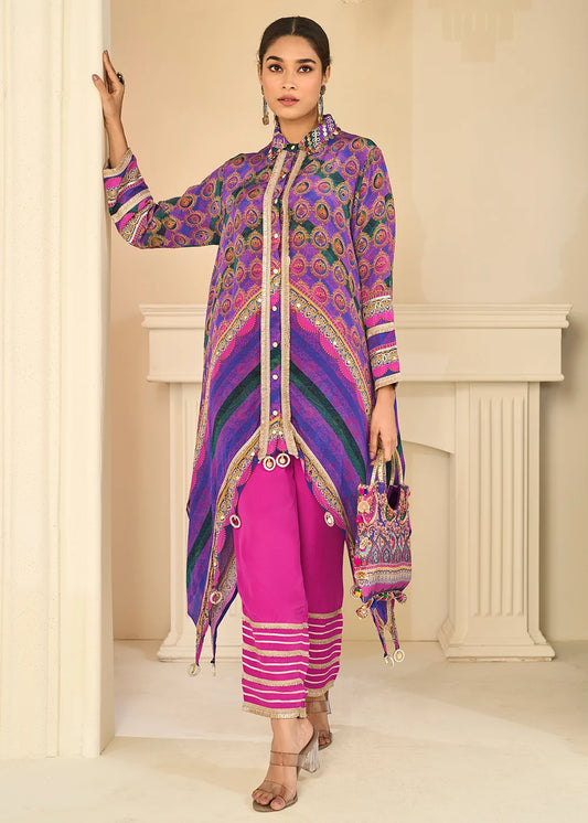 Buy Online Designer Purple and Pink pant suit 