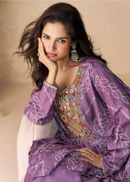Designer Lavender Poncho Style Palazzo Suit in Chinon