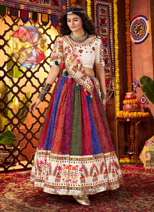 Designer Multicolor Georgette Navratri Chaniya Choli with Mirror & Thread Work