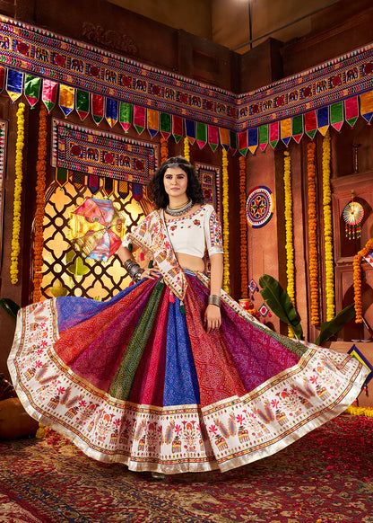 Designer Multicolor Georgette Navratri Chaniya Choli with Mirror & Thread Work