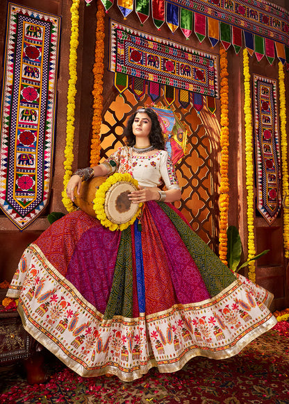 Designer Multicolor Georgette Navratri Chaniya Choli with Mirror & Thread Work