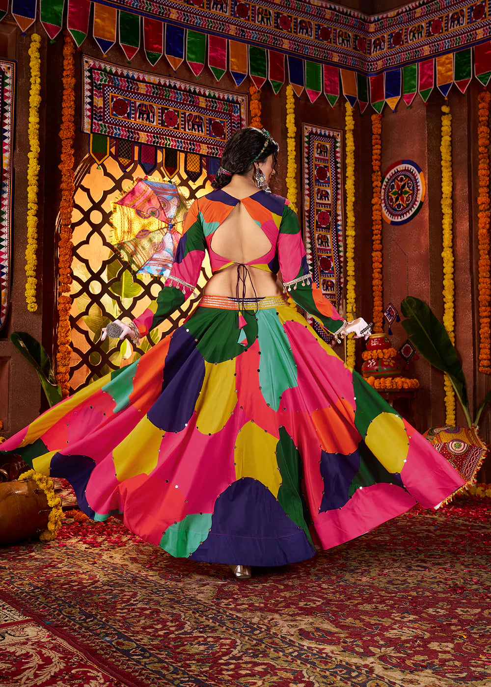 Vibrant Maslin Multicolor Navratri Chaniya Choli Set with Embroidered Mirror Work