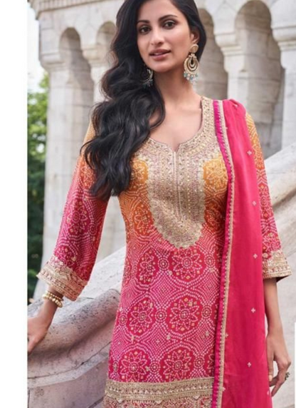 Ombre Orange & Pink Sharara Suit with Intricate Embroidery