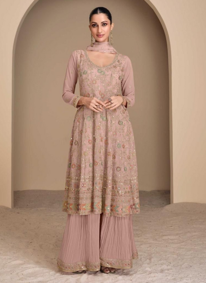 Desinger Blush Pink Georgette Sharara Suit