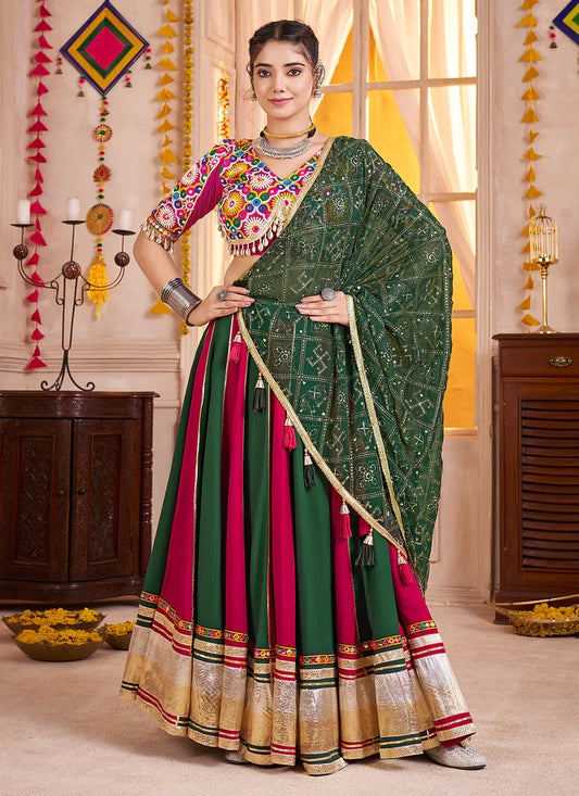 Multicolor Navratri Lehenga Choli with Mirror & Faux Dupatta