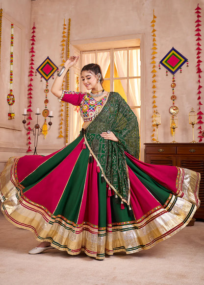 Multicolor Navratri Lehenga Choli with Mirror & Faux Dupatta