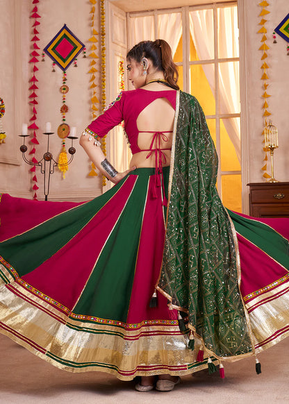 Multicolor Navratri Lehenga Choli with Mirror & Faux Dupatta