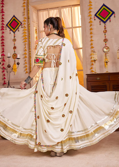 Designer White Kutchi Embroidered Navratri Lehenga Choli