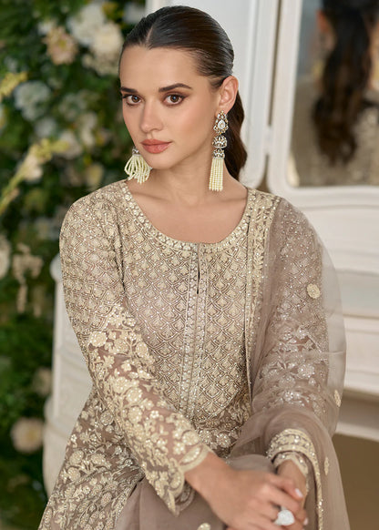 Grey Georgette Embroidered Palazzo Suit With Dupatta For Indian Wedding and Pakistani Festival