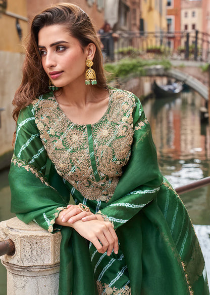 Bottle Green Chinon Sharara Suit with Embroidery – Pakistani Festive Style