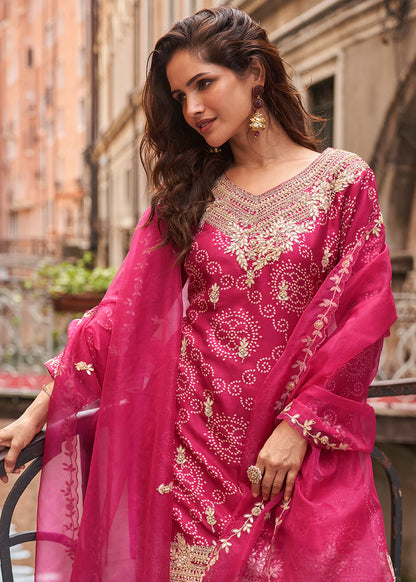 Rani Pink Chinon Embroidered Sharara Set for Weddings & Festive Wear