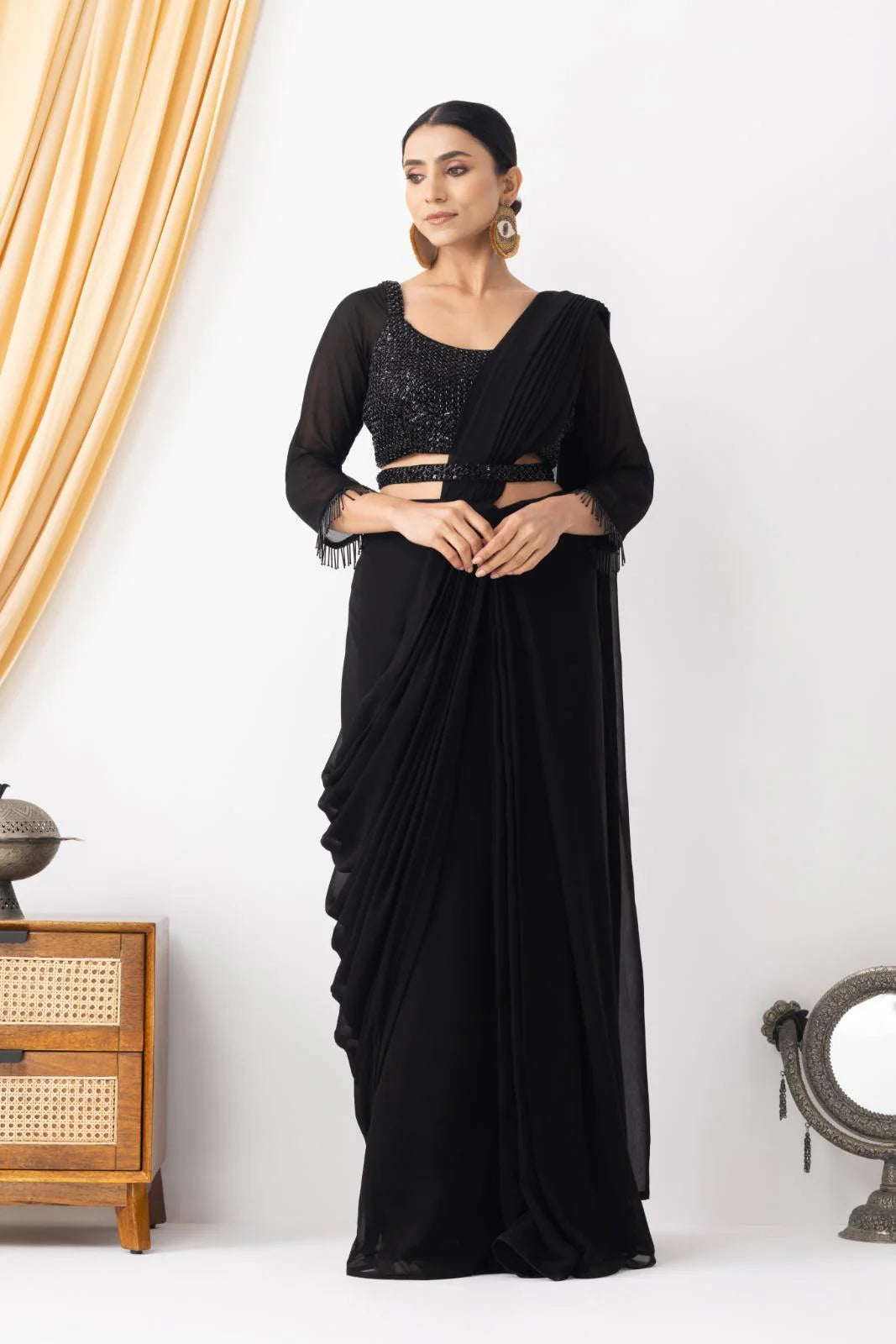 buy party wear black saree online usa