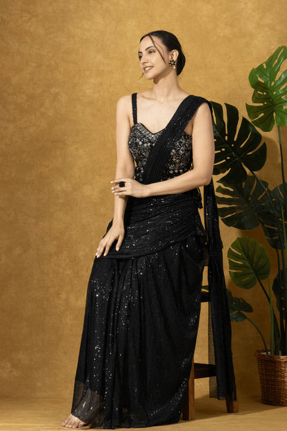 black sequin saree online shopping