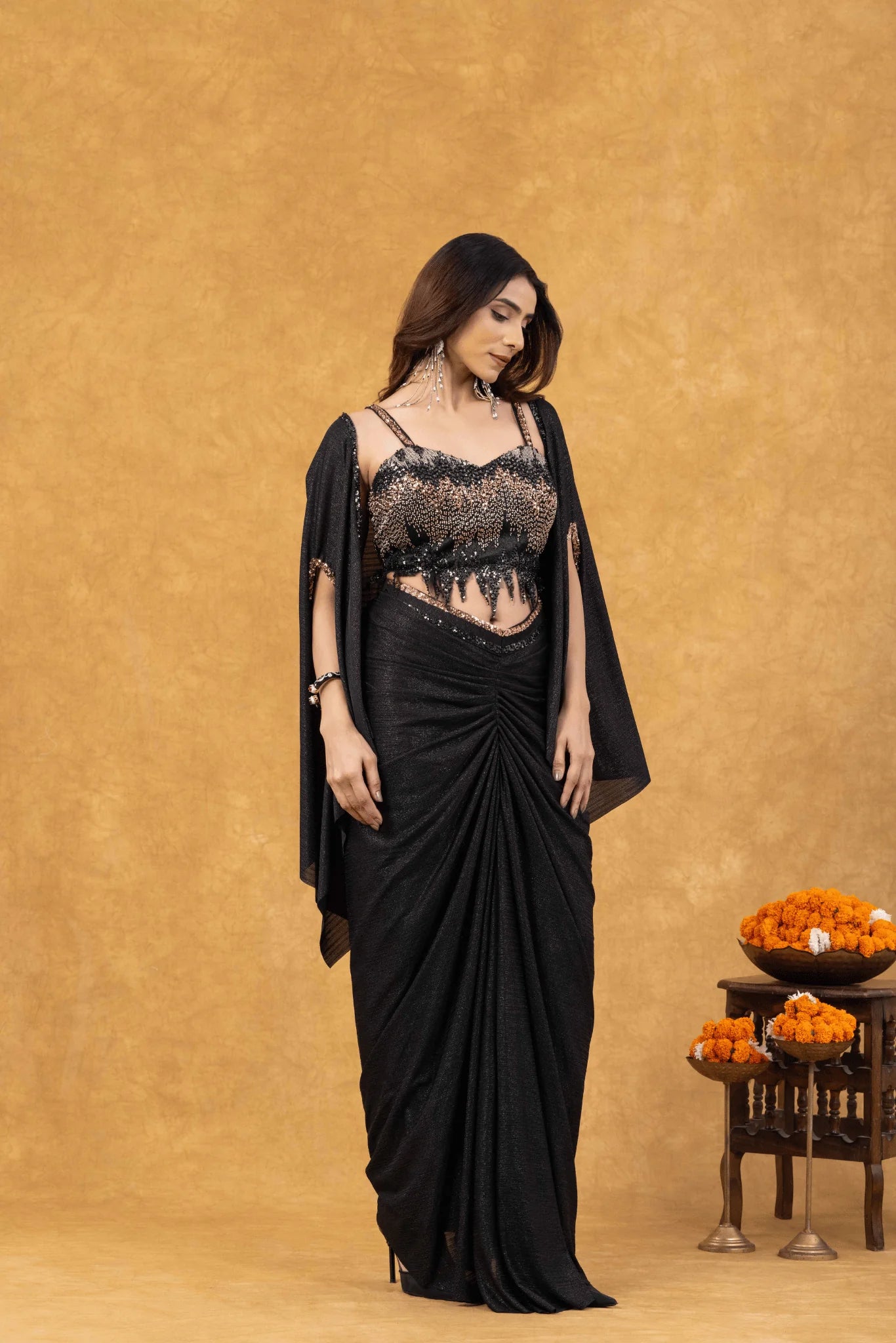 indian cocktail saree black