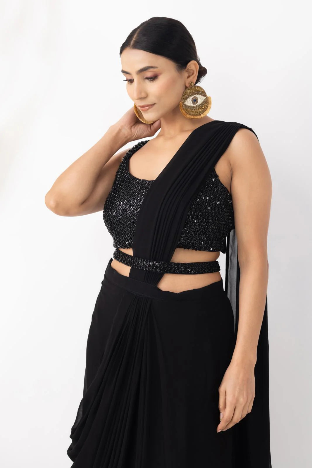 shop black saree pakistani style online uk