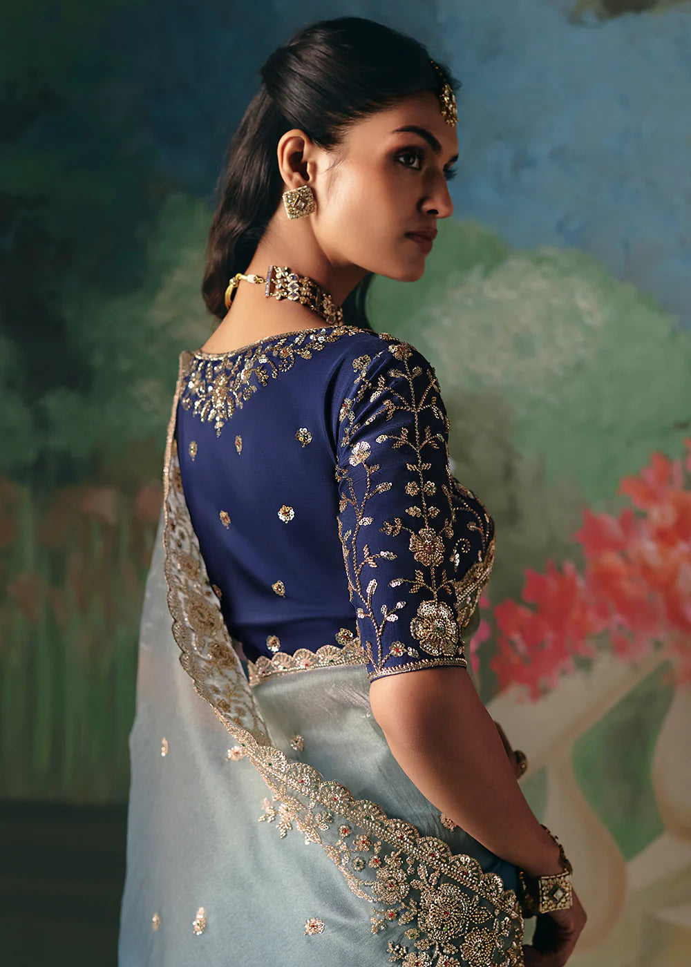 party wear saree blue buy online usa