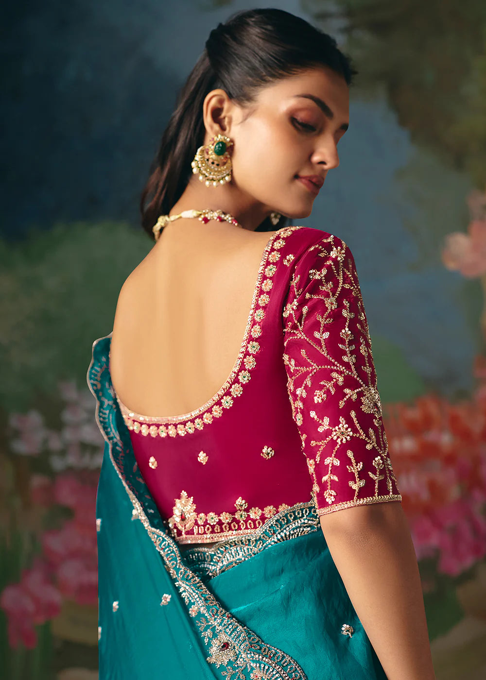 party wear saree teal buy online usa