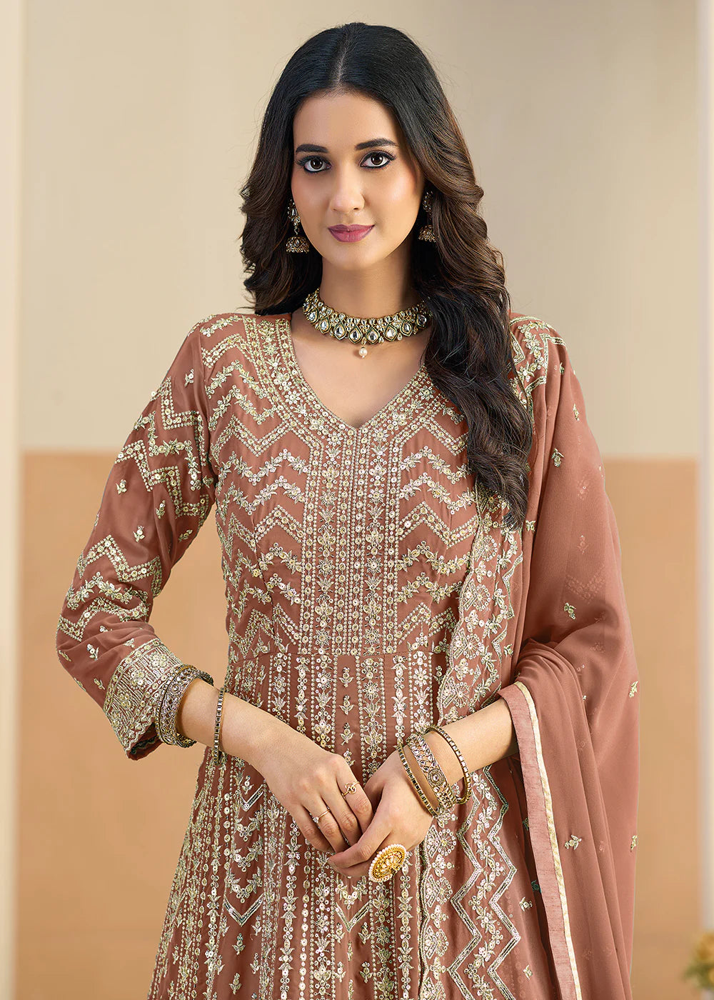 brown anarkali gown usa
