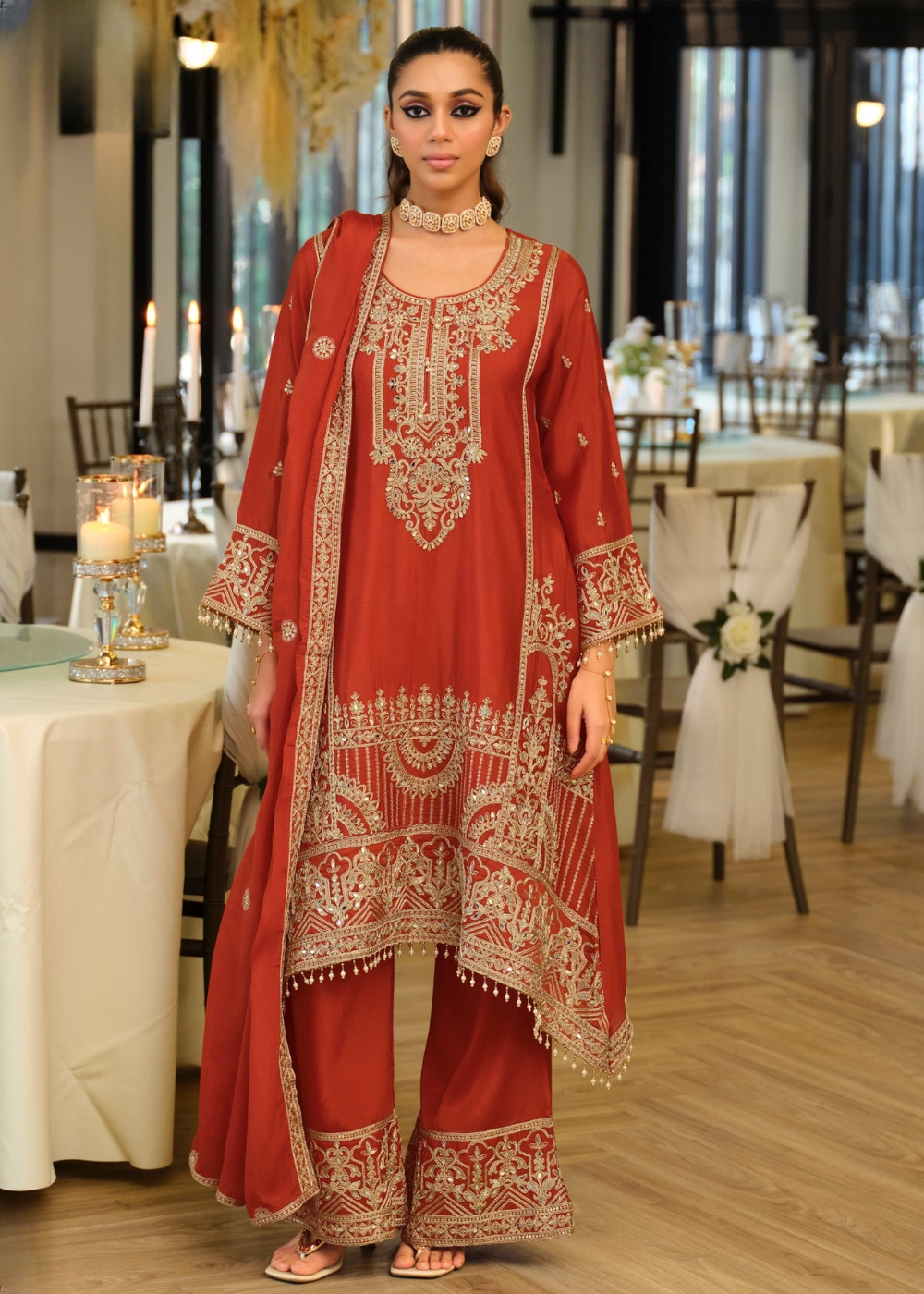burnt orange ethnic suit