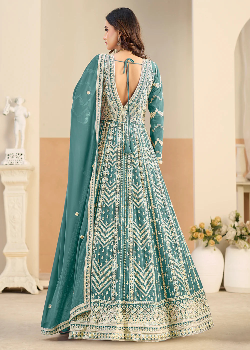pastel teal anarkali uk online