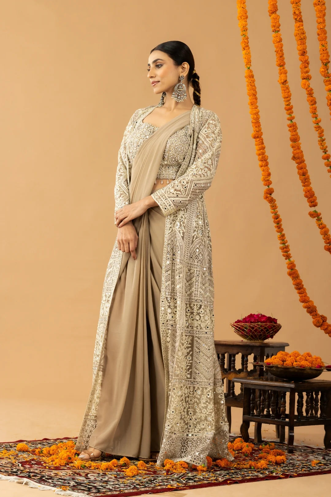 shop luxury beige saree indian canada