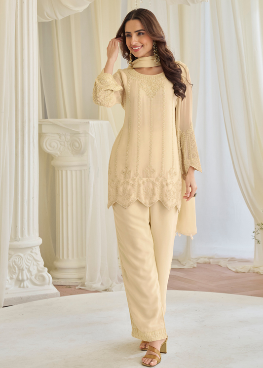 designer beige pant suit