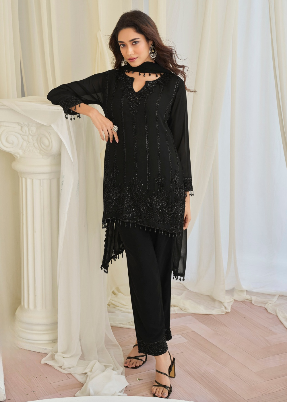 designer black pant suit