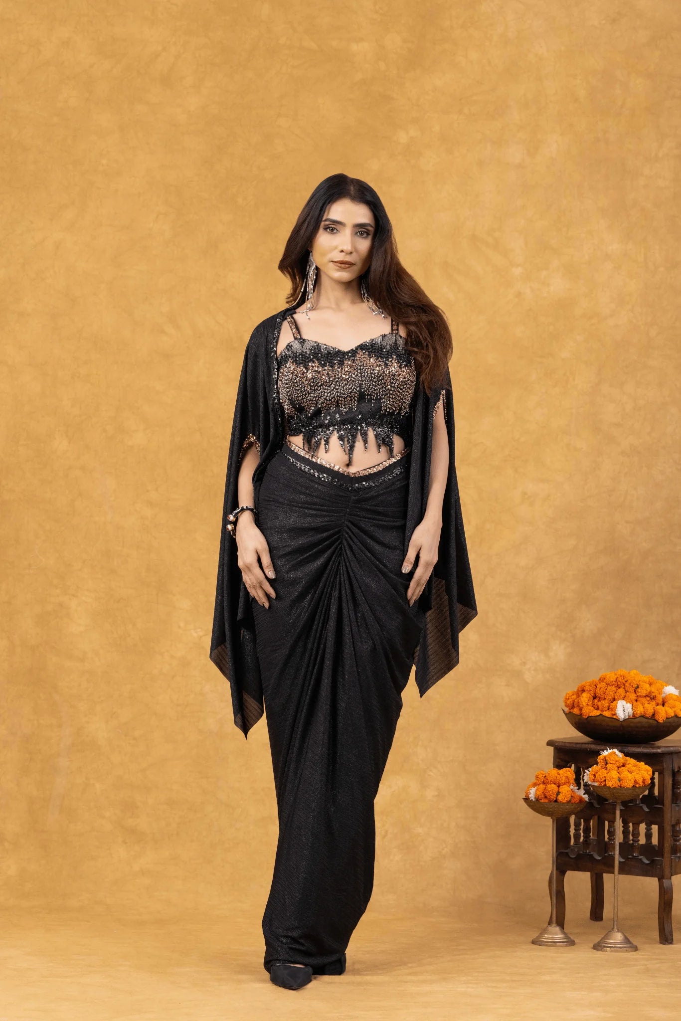 shop black party wear saree