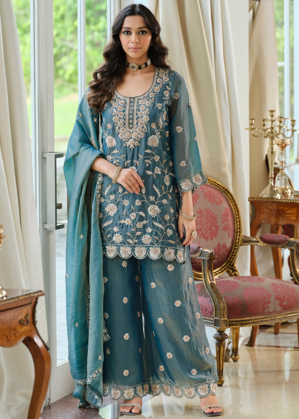 shop blue party wear palazzo suit canada