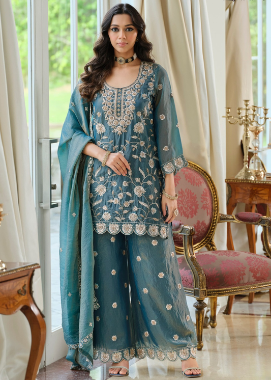 shop blue party wear palazzo suit canada