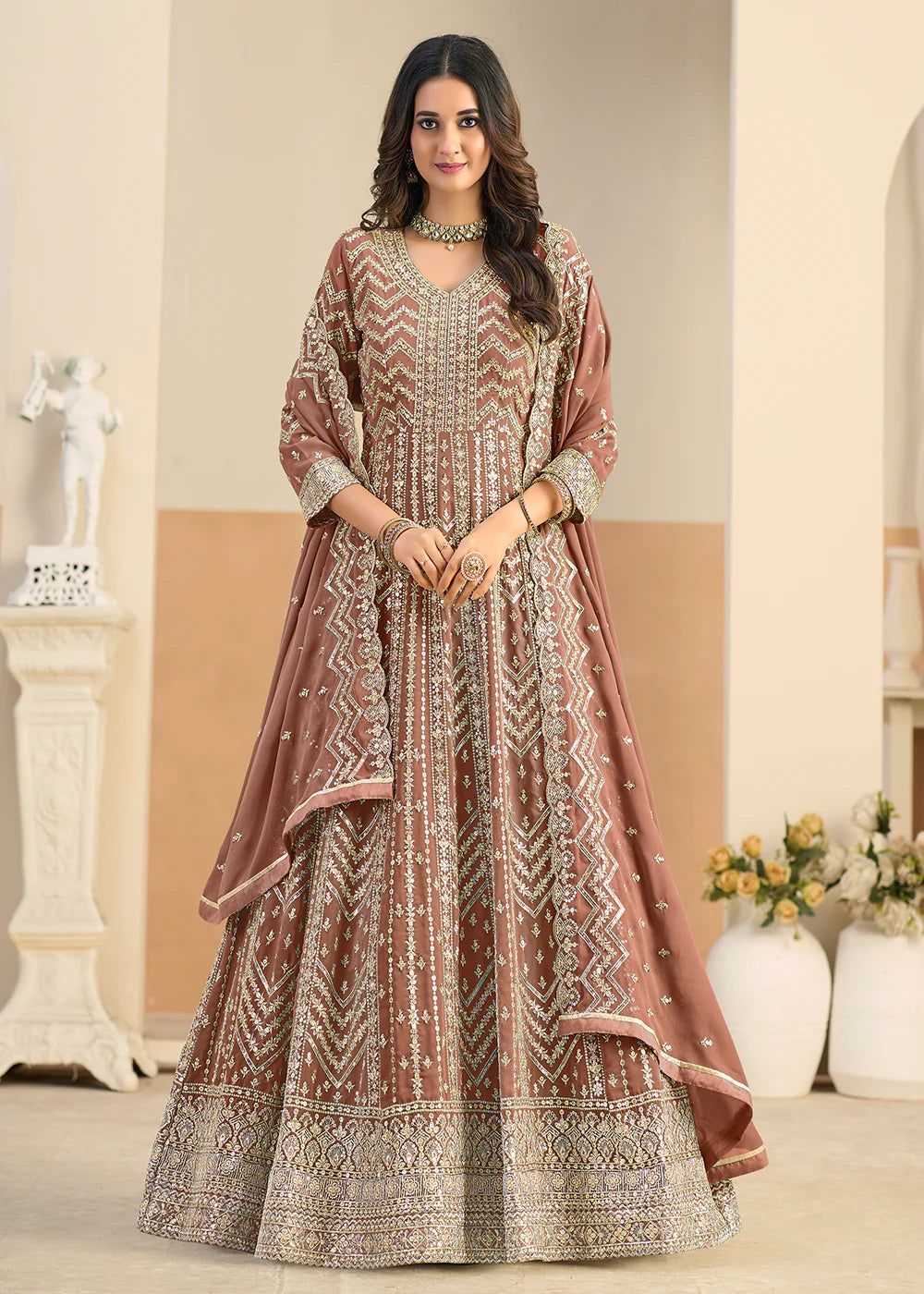 shop brown anarkali dress online