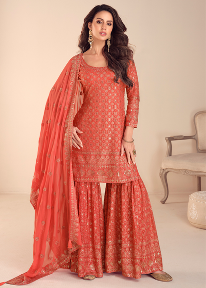 shop coral orange party wear palazzo suit canada