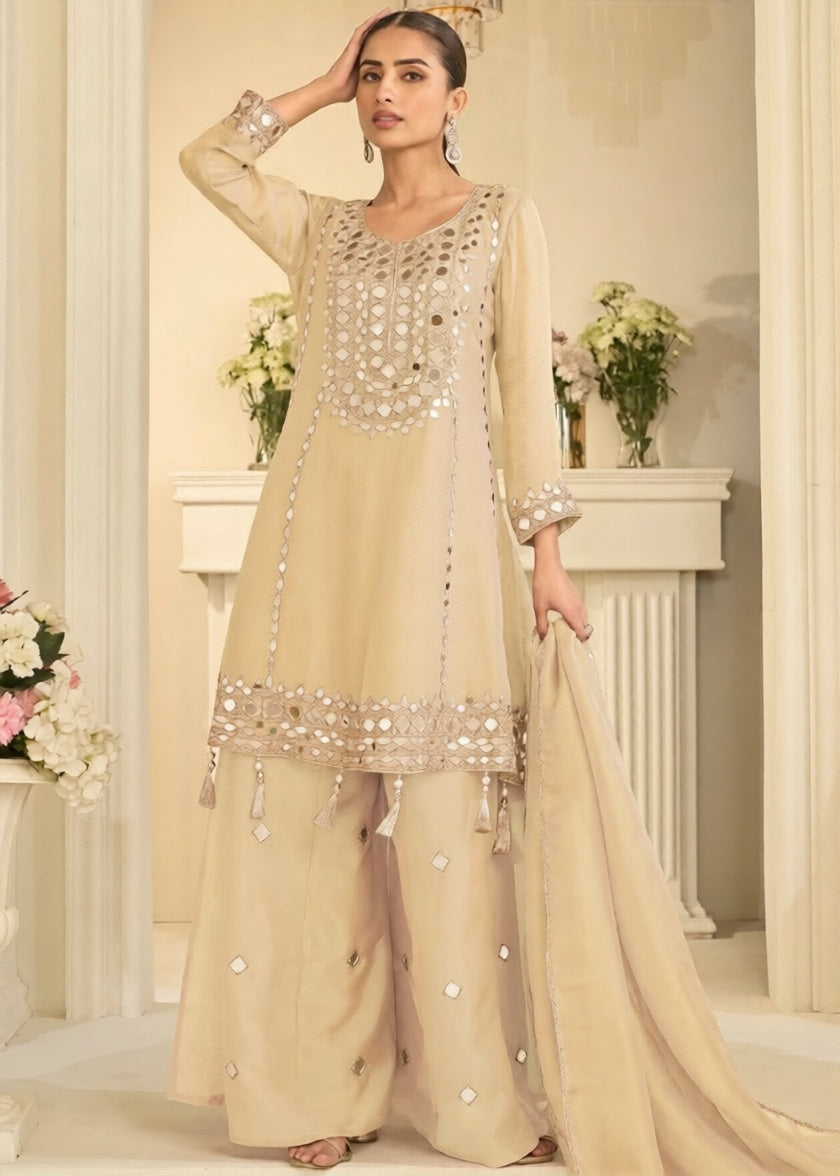 shop cream beige party wear palazzo suit canada