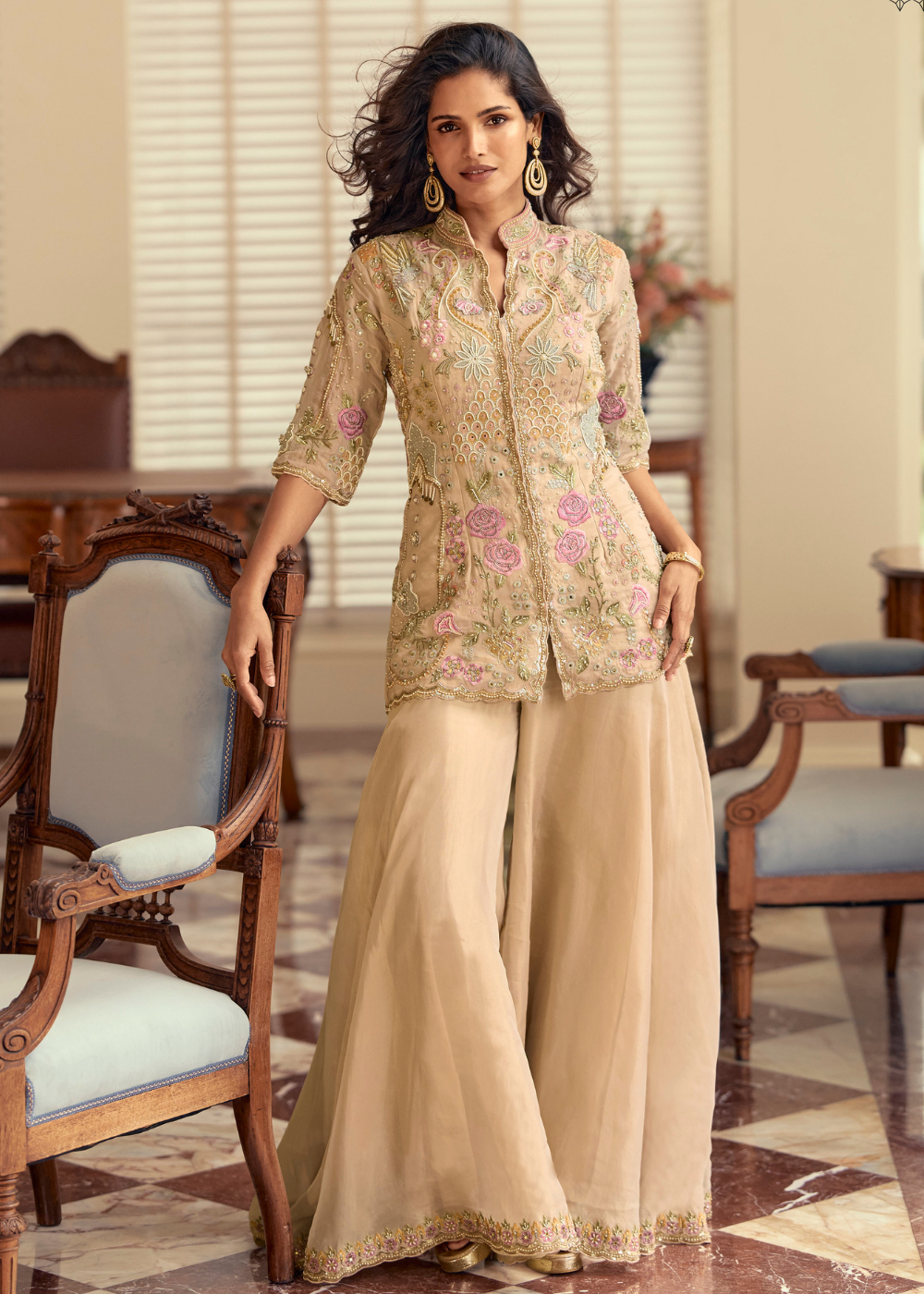 shop embroidered silk suit
