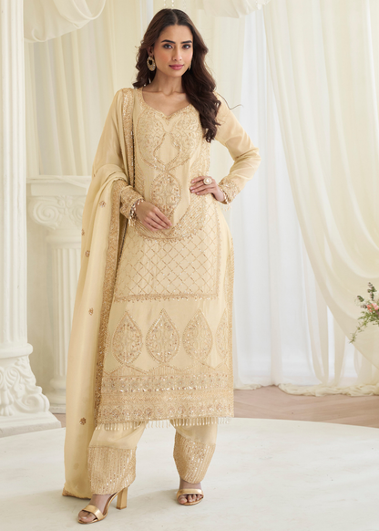 designer cream embroidered silk suit usa