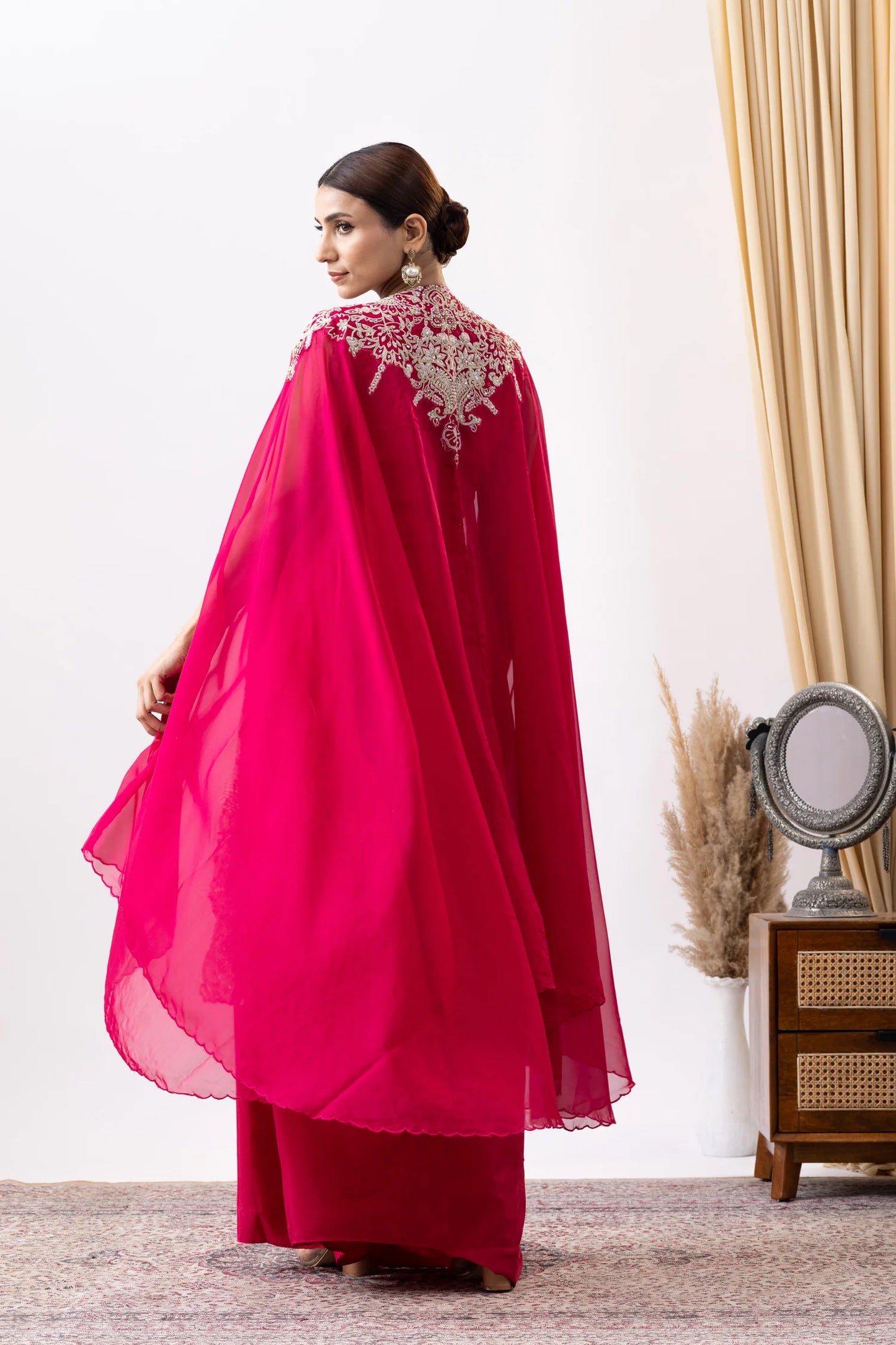 shop designer ethnic wear uk magenta pink draped set