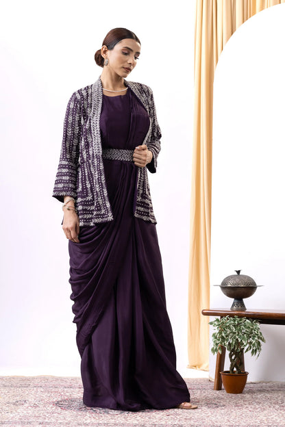 shop designer ethnic wear uk wine draped gown