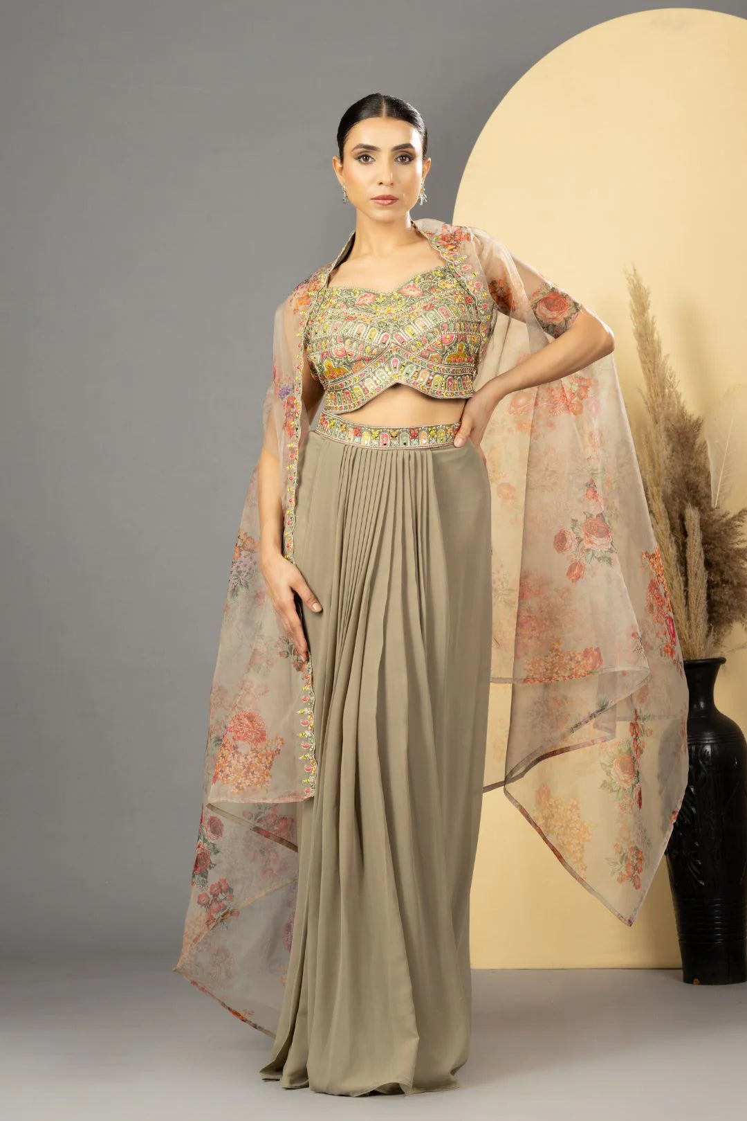 shop gray skirt set party wear uk