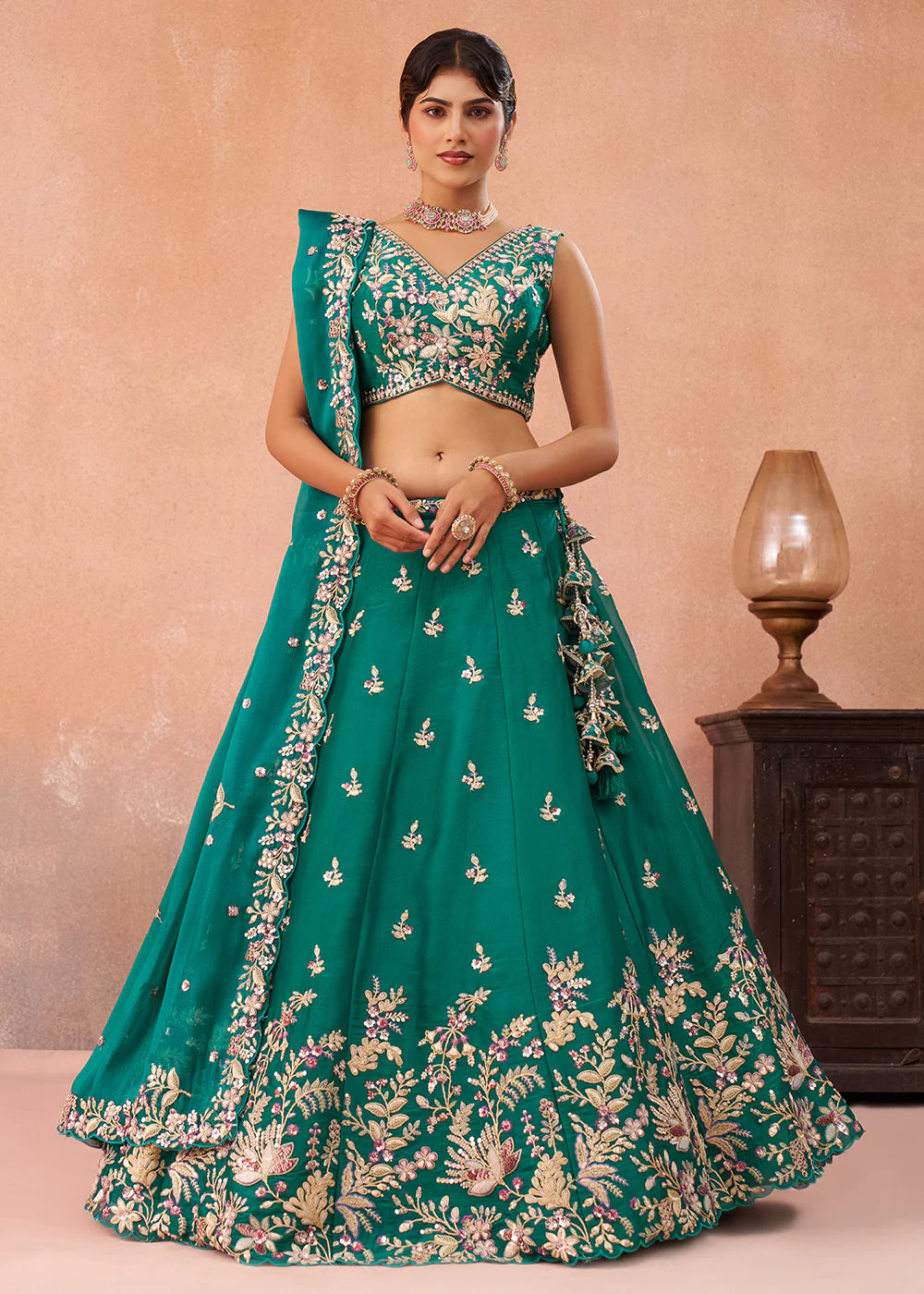 shop green sequins lehenga choli