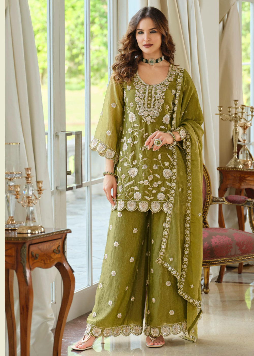 shop green party wear palazzo suit canada
