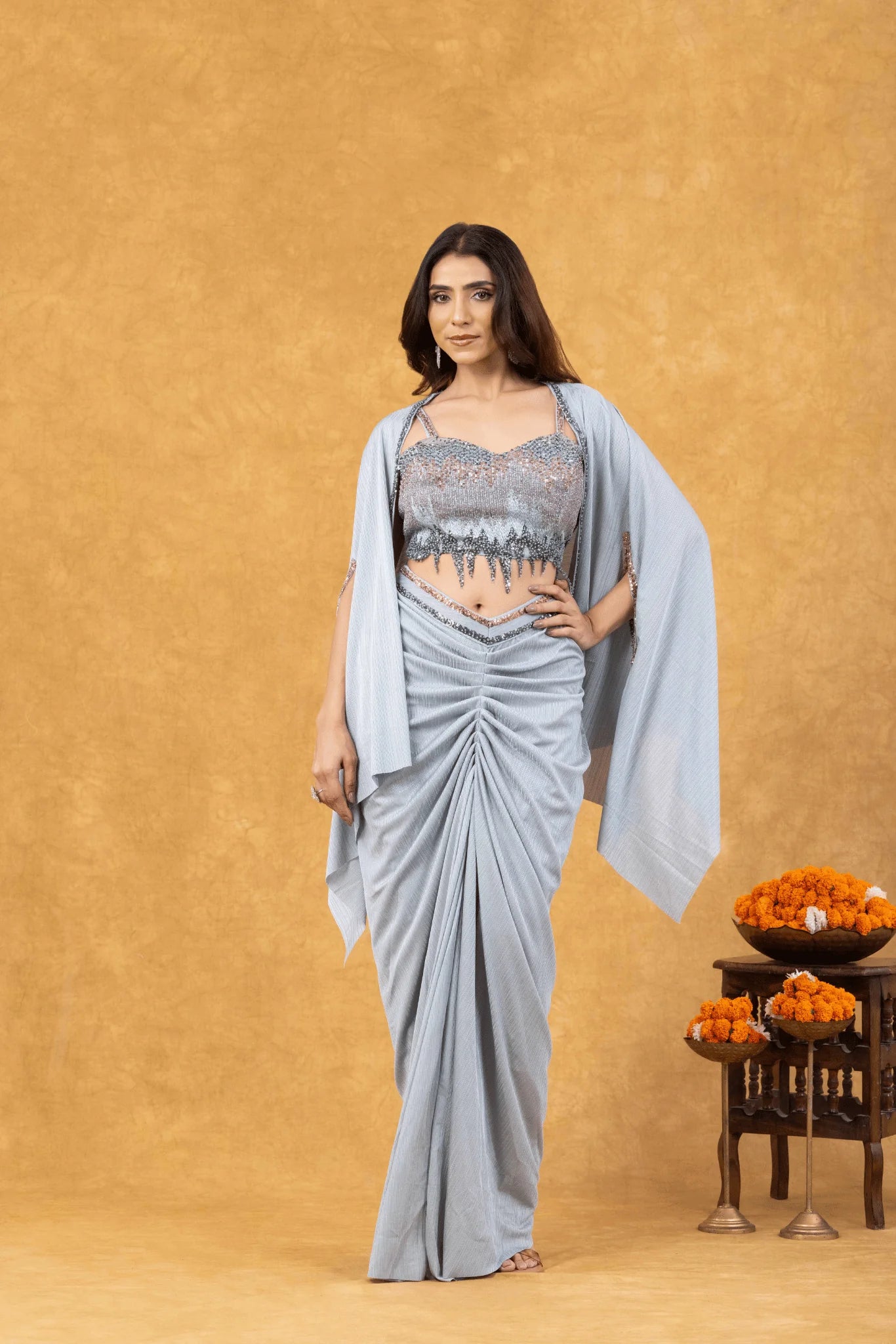 shop ice blue party wear saree
