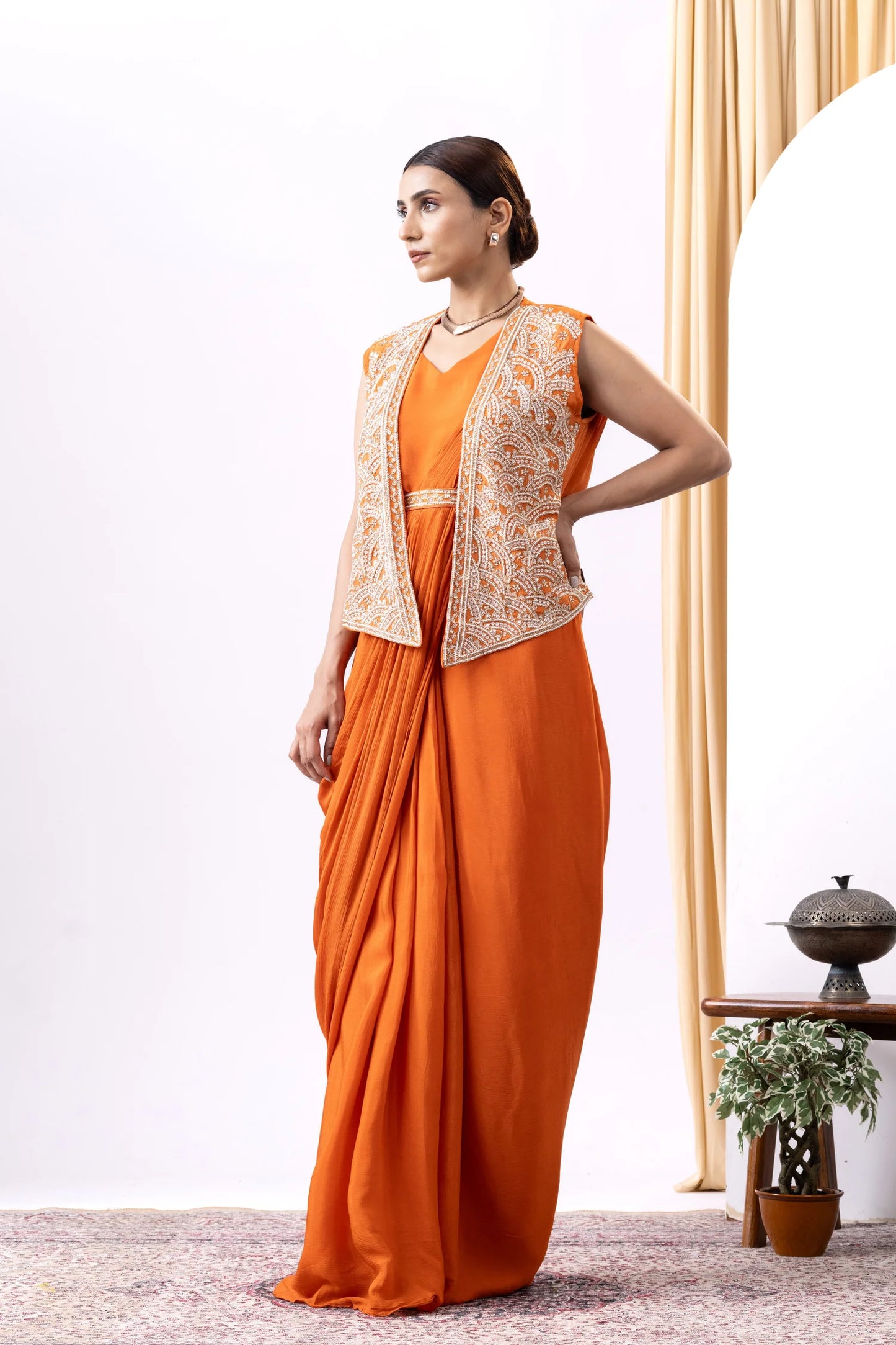 shop designer ethnic wear uk orange dhoti style gown