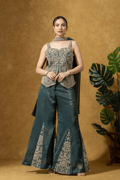 shop teal green indo western outfit