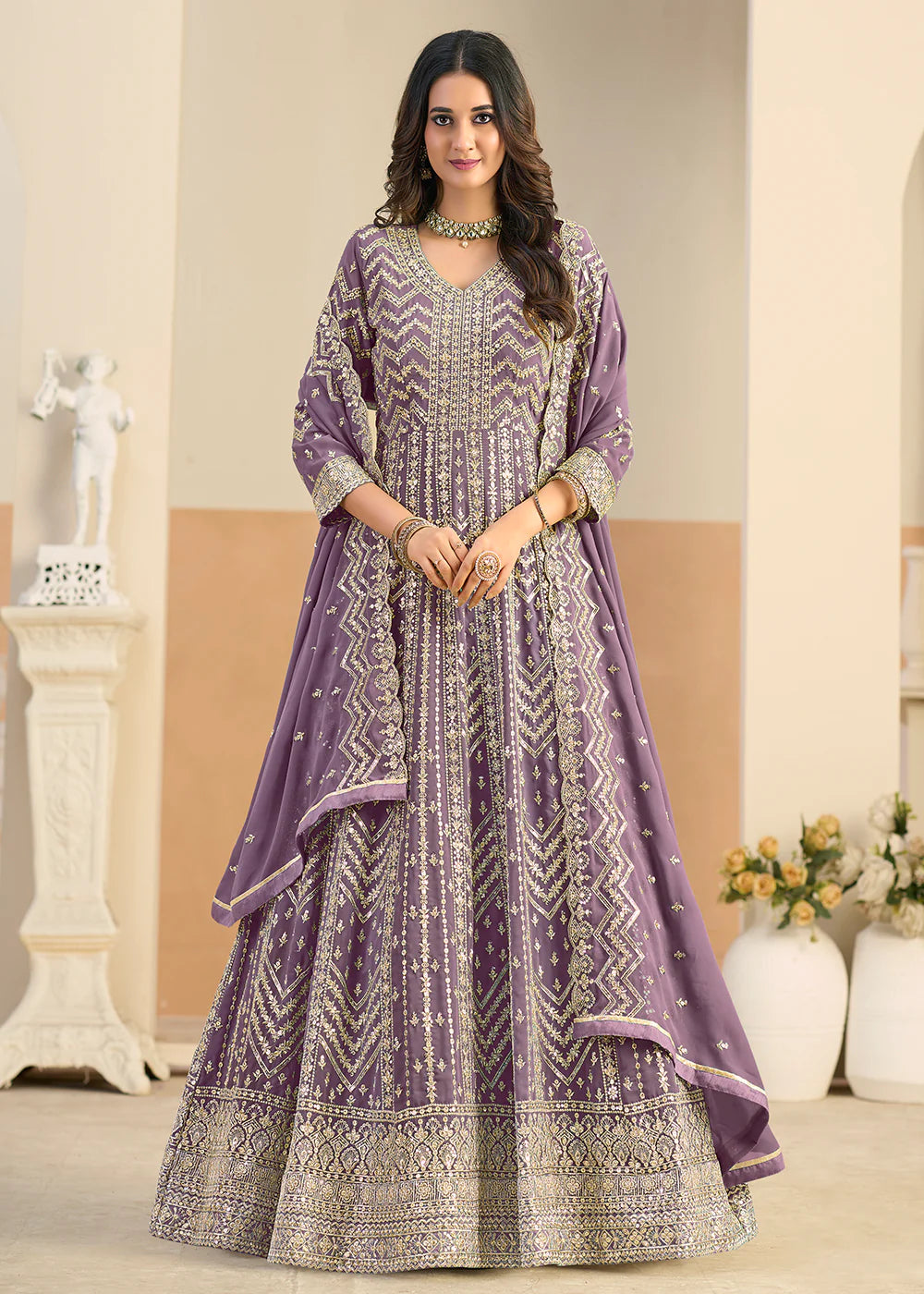 shop lavender anarkali dress online